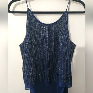 Aidan Mattox Size 10 Gown Navy Blue with Beading